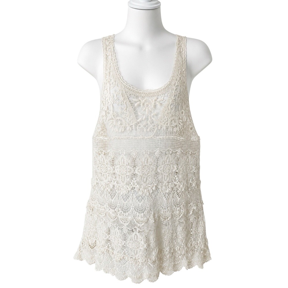 Intimately Free People Crochet Lace Tank Tunic Ivory Boho Festival Cotton Small